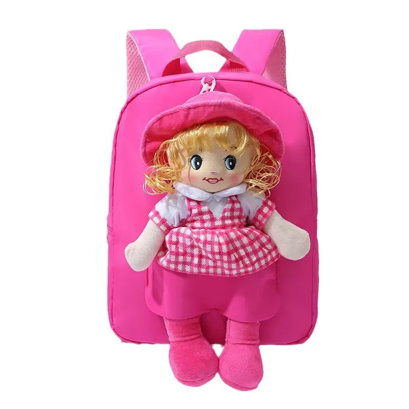 Cross-Border Cartoon Doll Backpack for Kids, Cute Baby Doll Double Shoulder Bag, Kindergarten School Bag