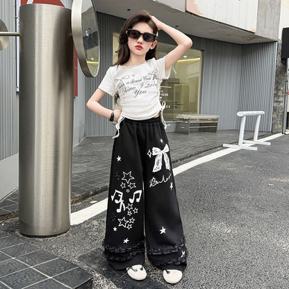 Trendy Korean-style lace-trimmed two-piece set for girls, 4-14 Years,Imported From China