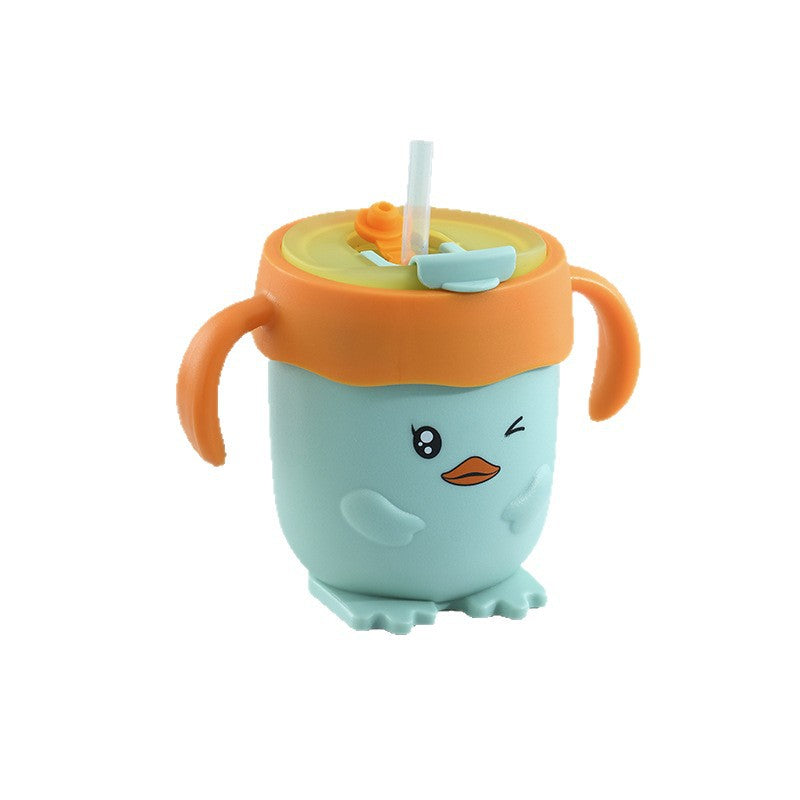 Children's Little Yellow Duck 316 Stainless Steel Milk Cup, Anti-Fall and Leak-Proof, Learning Drinking Straw Cup, Portable Baby Drinking Cup