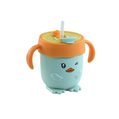 Children's Little Yellow Duck 316 Stainless Steel Milk Cup, Anti-Fall and Leak-Proof, Learning Drinking Straw Cup, Portable Baby Drinking Cup