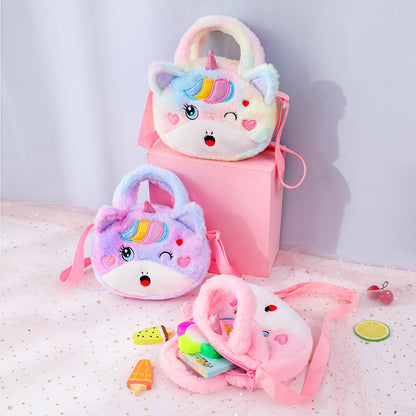 In-Stock Plush Unicorn Crossbody Bag, Single-Shoulder Cosmetic Pouch, Phone & Coin Organizer, Cute Women’s Sling Bag