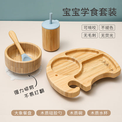 Cute Cartoon Children's Split Dinner Plate for Baby's Eating Suction Type Anti-fall Bamboo and Wood Dinner Plate for Baby's Supplementary Food Tableware
