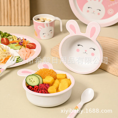 Customized Bamboo Fiber Tableware Set, Plates, Bowls, Cups, Forks and Spoons, Customized Gift Box Packaging. if You Take a Photo of This Link, No Refund Will Be Made by Default