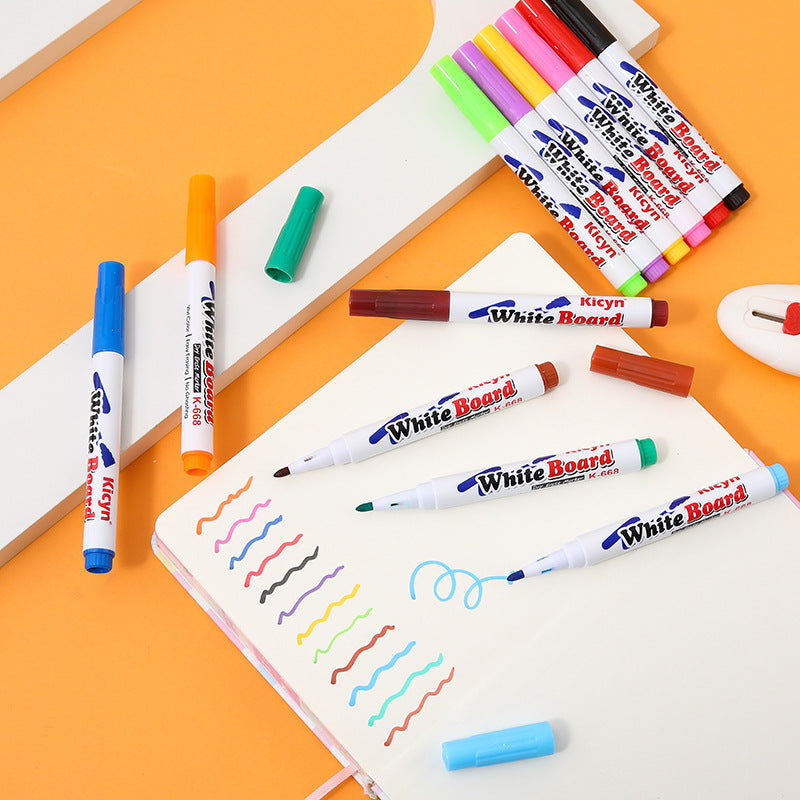Trending Creative Floating Pen 12-Color Erasable, Washable Whiteboard Markers — Water-Based Markers for Students, Teaching & Office (Wholesale)