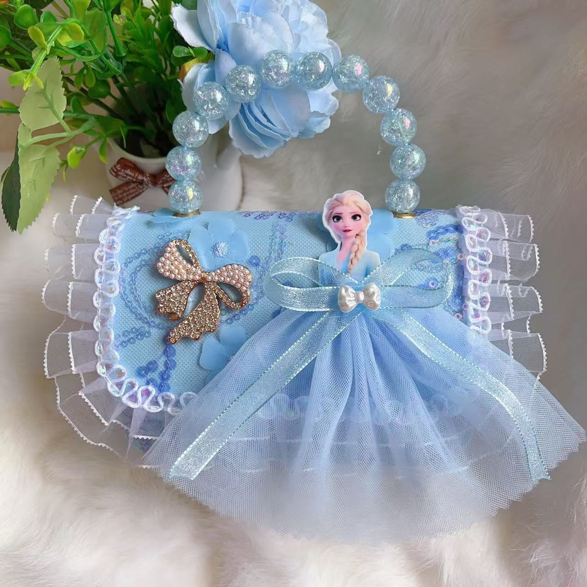 New Kids Handbag for Girls with Bow &amp; Pearl, Fashionable Princess Shoulder Crossbody Mini Purse for Coins