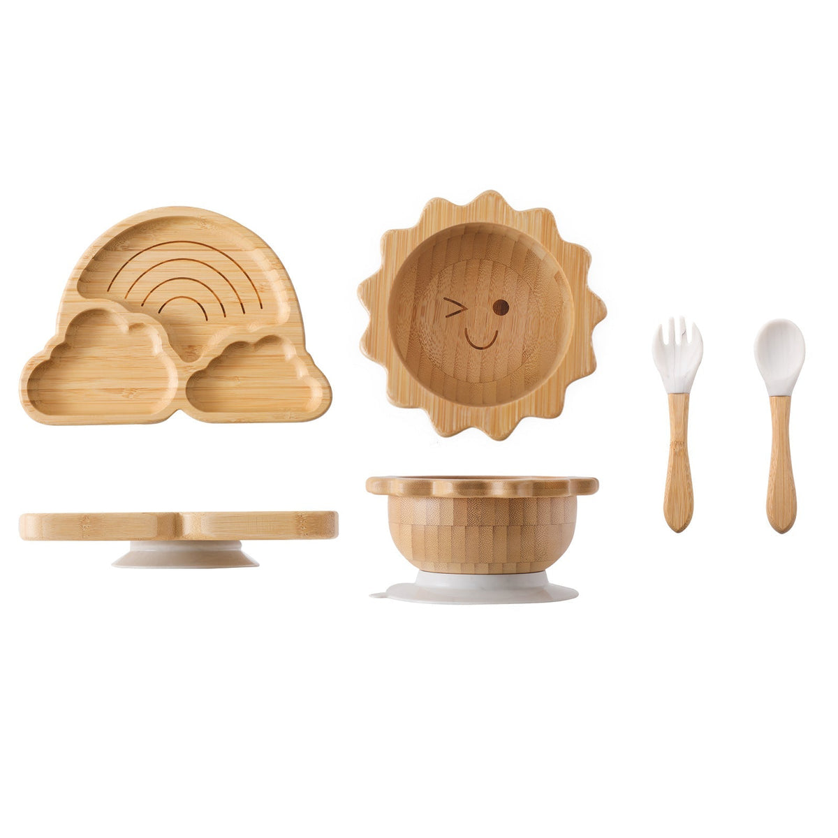 Cute Cartoon Children's Split Dinner Plate for Baby's Eating Suction Type Anti-fall Bamboo and Wood Dinner Plate for Baby's Supplementary Food Tableware