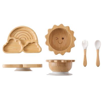 Cute Cartoon Children's Split Dinner Plate for Baby's Eating Suction Type Anti-fall Bamboo and Wood Dinner Plate for Baby's Supplementary Food Tableware