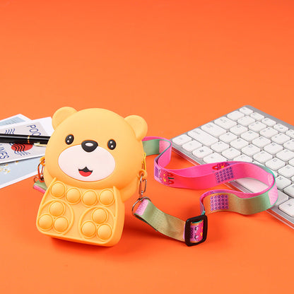 Novel Creative Cartoon Silicone Pouch Kids Crossbody Sling Bag Cute Bear Coin Purse &amp; Small Storage Bag