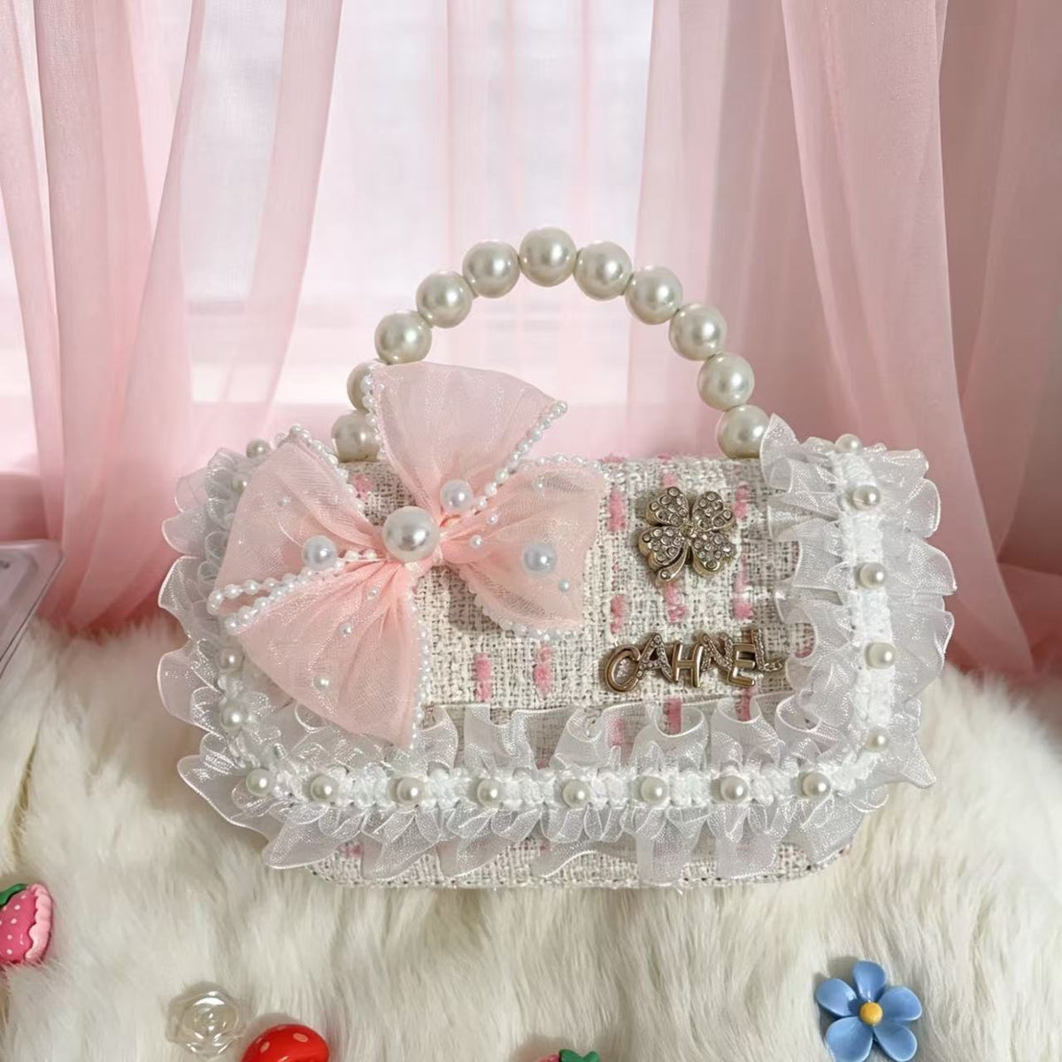 New Kids Handbag for Girls with Bow &amp; Pearl, Fashionable Princess Shoulder Crossbody Mini Purse for Coins