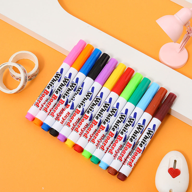 Trending Creative Floating Pen 12-Color Erasable, Washable Whiteboard Markers — Water-Based Markers for Students, Teaching & Office (Wholesale)