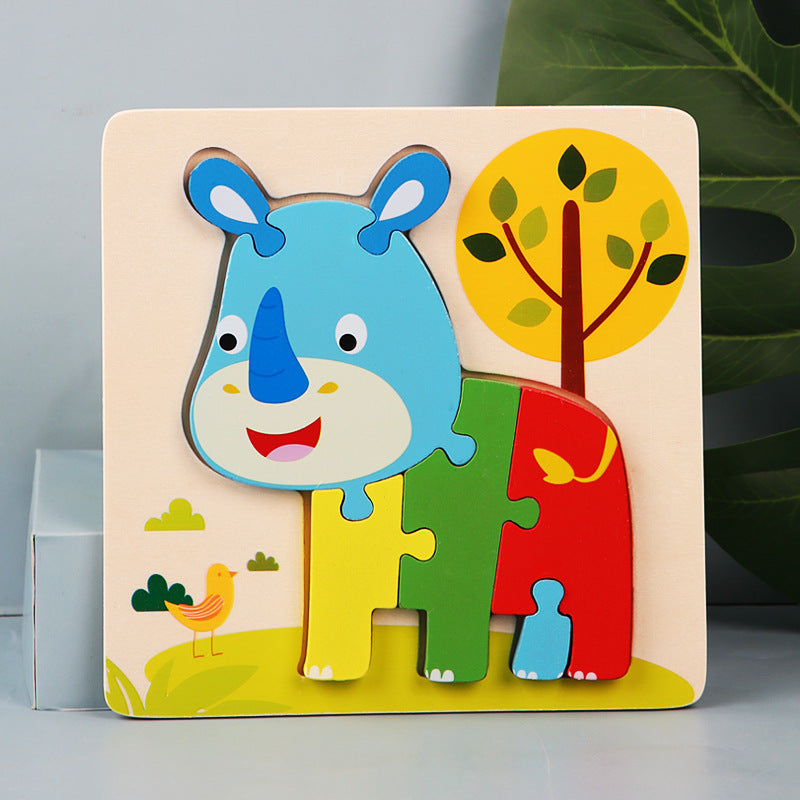 Wooden Kids Cartoon Animal 3D Puzzle, Wooden Baby Educational Puzzle Board Toy for Toddlers Ages 1-2-3