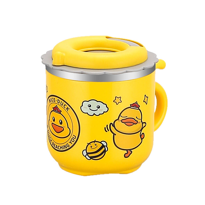 Factory Direct Sales 304 Stainless Steel Water Cup with Straw Yellow Duck Kidsren's Cup Kindergarten Mouth Cup Handy Cup Gift