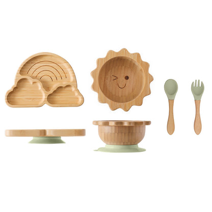 Cute Cartoon Children's Split Dinner Plate for Baby's Eating Suction Type Anti-fall Bamboo and Wood Dinner Plate for Baby's Supplementary Food Tableware