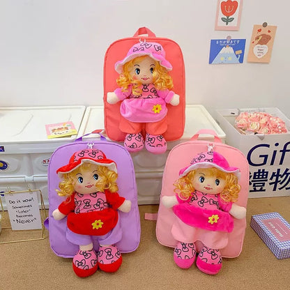 Cross-Border Cartoon Doll Backpack for Kids, Cute Baby Doll Double Shoulder Bag, Kindergarten School Bag
