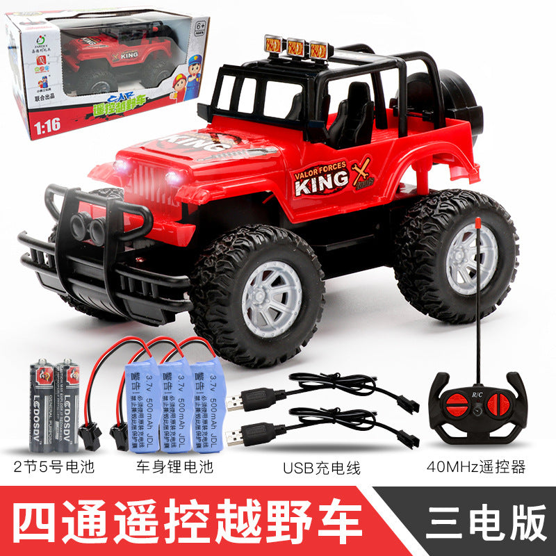 Remote Control Kids Electric Off-Road Racing Car 4-Channel Rechargeable Simulated RC Jeep Toy Vehicle for Cross-Border