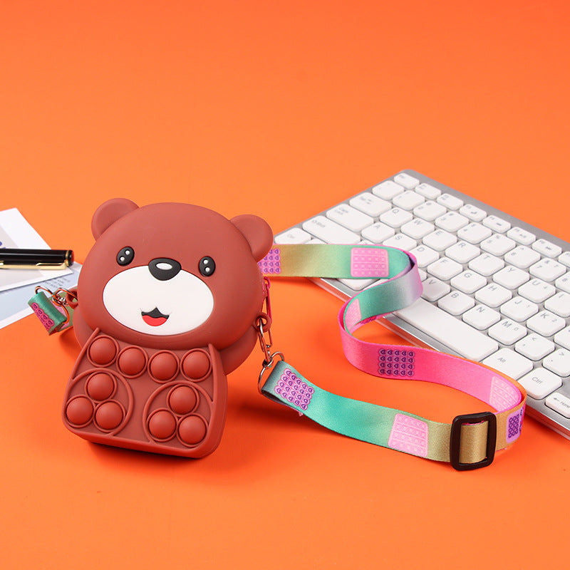 Novel Creative Cartoon Silicone Pouch Kids Crossbody Sling Bag Cute Bear Coin Purse &amp; Small Storage Bag