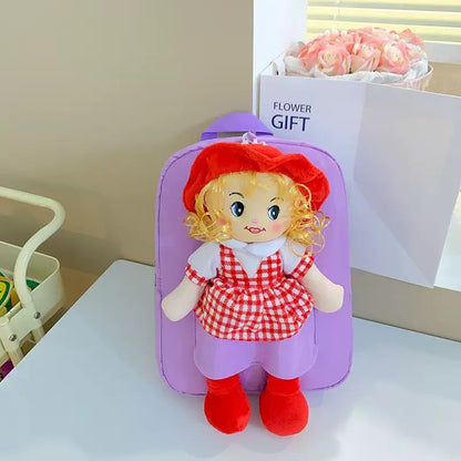 Cross-Border Cartoon Doll Backpack for Kids, Cute Baby Doll Double Shoulder Bag, Kindergarten School Bag