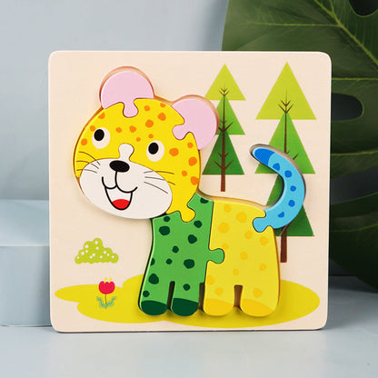 Wooden Kids Cartoon Animal 3D Puzzle, Wooden Baby Educational Puzzle Board Toy for Toddlers Ages 1-2-3