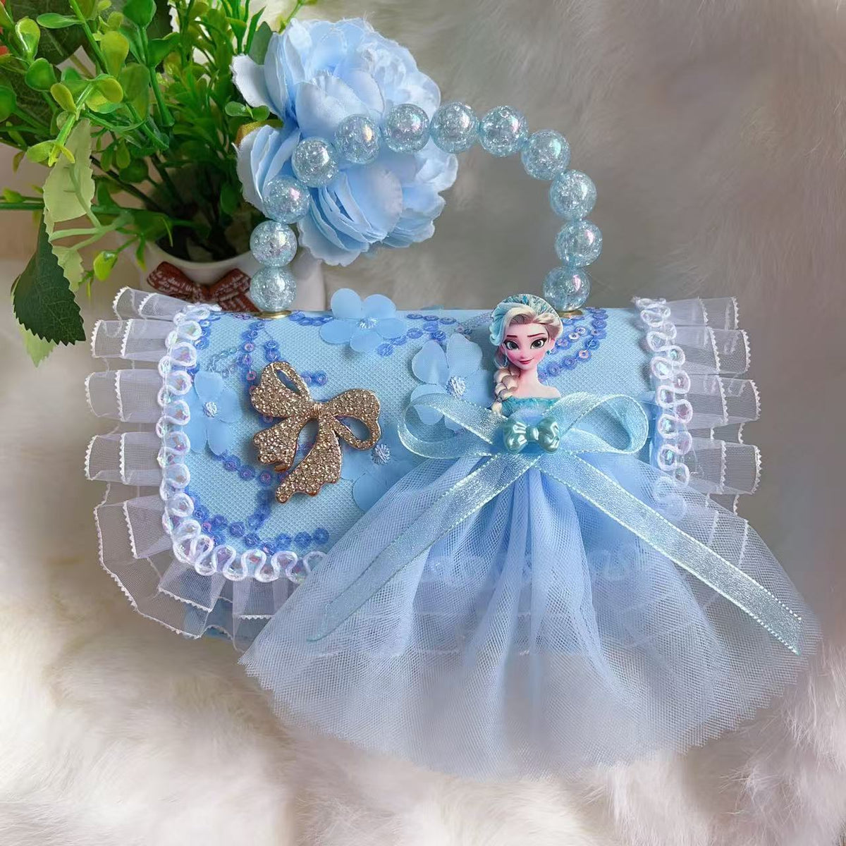 New Kids Handbag for Girls with Bow &amp; Pearl, Fashionable Princess Shoulder Crossbody Mini Purse for Coins