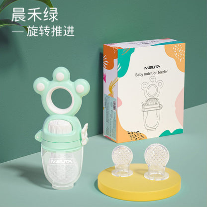 Misuta Baby Teething Bag Fruit and Vegetable Feeder Silicone Pacifier Teether Push-Type Nano Silver