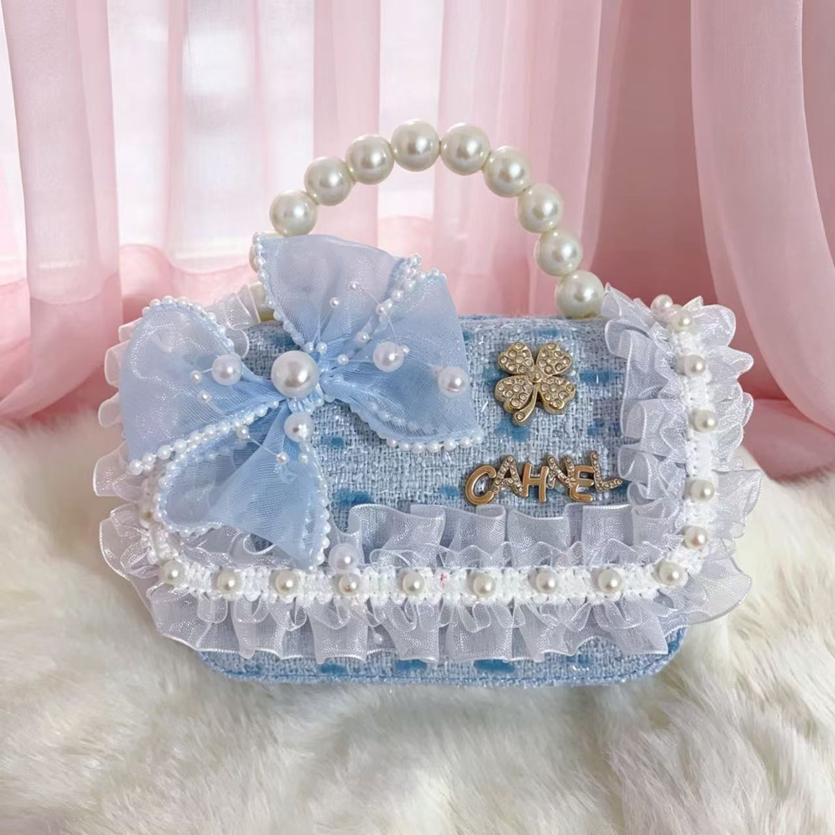New Kids Handbag for Girls with Bow &amp; Pearl, Fashionable Princess Shoulder Crossbody Mini Purse for Coins