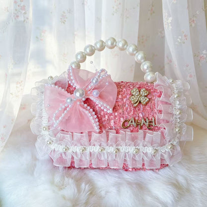 New Kids Handbag for Girls with Bow &amp; Pearl, Fashionable Princess Shoulder Crossbody Mini Purse for Coins
