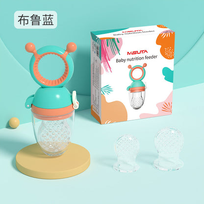 Misuta Baby Teething Bag Fruit and Vegetable Feeder Silicone Pacifier Teether Push-Type Nano Silver