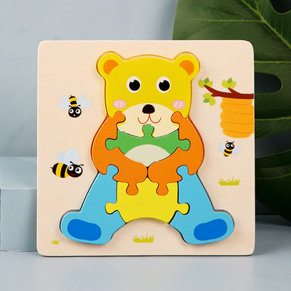 Wooden Kids Cartoon Animal 3D Puzzle, Wooden Baby Educational Puzzle Board Toy for Toddlers Ages 1-2-3