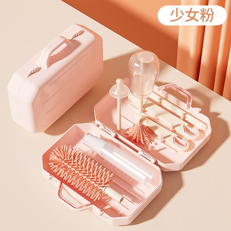 Portable Travel Bottle Brush Set, Multifunctional Baby Bottle Cleaning Brush with Storage Box, Creative Bottle Brush