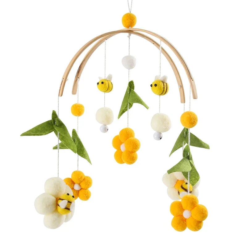 Baby Wooden Bed Bell Cartoon Rabbit Mobile Hanging Rattles Toy Hanger Crib Mobile Bed Bell Wood Toy Holder Arm Bracket Kid Gifts
