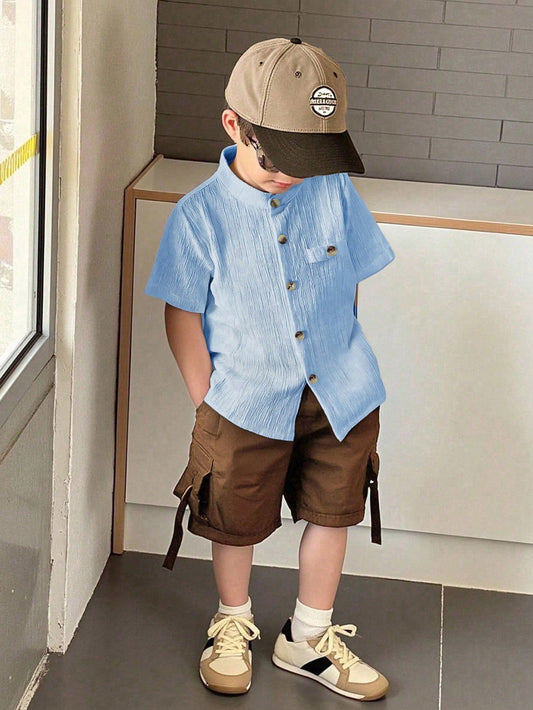 Summer boys short-sleeved collared shirt, casual style for 4-8 years imported from china