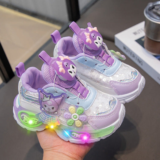 Girls' Sports Shoes Princess Light-up Breathable For 24-35 Size, Imported From China